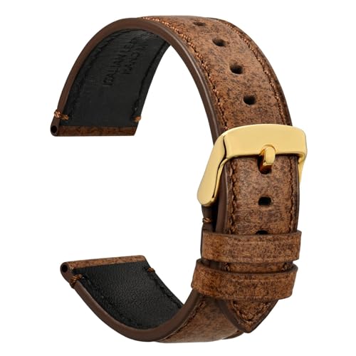 WOCCI 20mm Uhrenarmband für Business Uhren, Pull Up Leder, Polierte Goldene Schließe (Rustikales Braun) von WOCCI