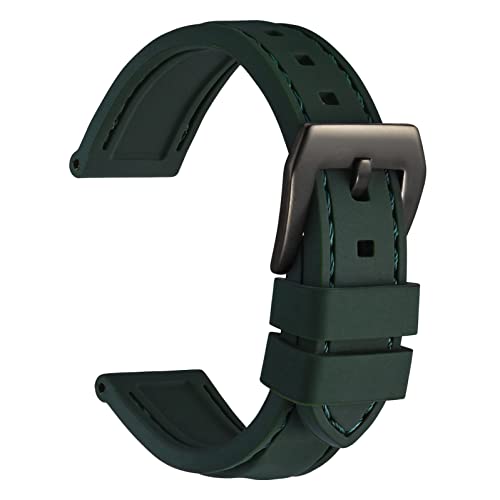 WOCCI 20mm Wasserdichtes Silikon Gummi Uhrenarmband mit Schwarzer Schnalle (Dunkelgrün) von WOCCI