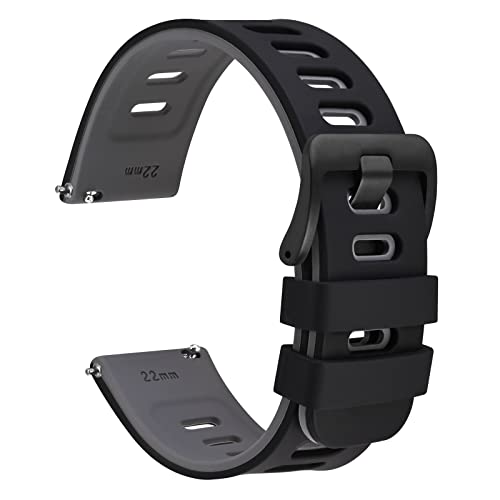 WOCCI 20mm Zweifarbig Uhrenarmband, Silikon Kautschuk, Ersatzband für Herren und Damen, Schwarze Edelstahlschnalle (Schwarz-Grau) von WOCCI