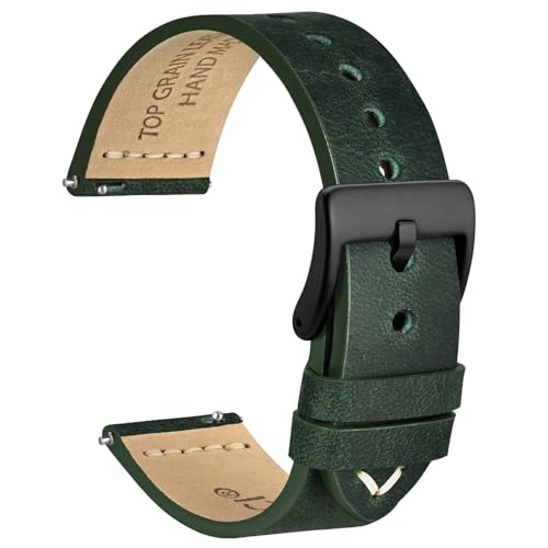 WOCCI 21mm Antikes Uhrenarmband für Herren, Sattelleder, Schwarze Schnalle (Armeegrün) von WOCCI