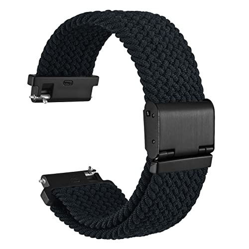 WOCCI 21mm Gewebtes Nylon Uhrenarmband für Damen und Herren, Schnellverschluss, Verstellbare Schwarze Schnalle (Schwarz) von WOCCI