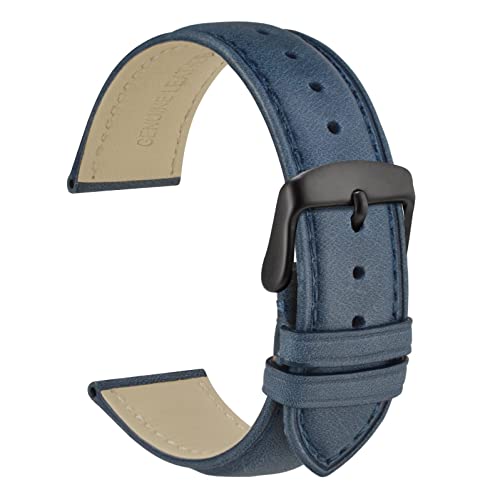 WOCCI 21mm Vintage Leder Uhrenarmband mit Schwarzer Schnalle, Ersatz Armbanduhr (Blau) von WOCCI