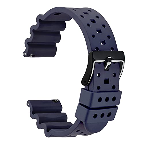 WOCCI 22mm Belüftete FKM Gummi Uhrenarmband für Herren (Nicht Silikon), Schnellverschluss Armband, Schwarze Schnalle (Navy Blau) von WOCCI