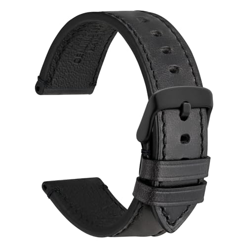 WOCCI 22mm Uhrenarmband für Business Uhren, Pull Up Leder, Matt Schwarze Schließe (Schwarz) von WOCCI