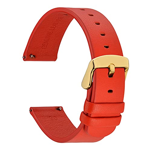 WOCCI 22mm Dünne Flache Leder Uhrenarmband für Smartwatch mit Goldener Schnalle (Rot) von WOCCI