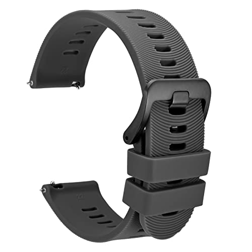 WOCCI 22mm Gewölbte Streifen Silikon Uhrenarmband, Schnellverschluss, Schwarze Schnalle (Dunkelgrau) von WOCCI