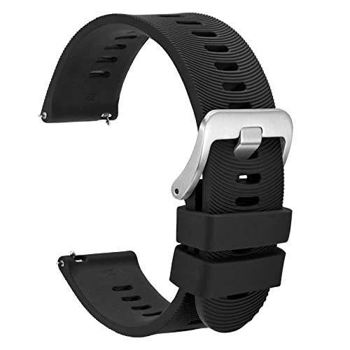 WOCCI 22mm Gewölbte Streifen Silikon Uhrenarmband, Schnellverschluss, Silberne Schnalle (Schwarz) von WOCCI