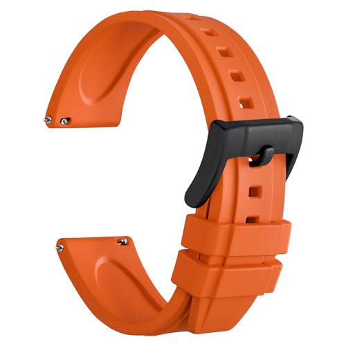 WOCCI 22mm Hevea Uhrenarmband für Herren, FKM Gummi Armband, Schnellverschluss, Schwarzer Schnalle (Orange) von WOCCI