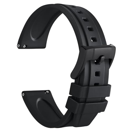 WOCCI 22mm Hevea Uhrenarmband für Herren, FKM Gummi Armband, Schnellverschluss, Schwarzer Schnalle (Schwarz) von WOCCI