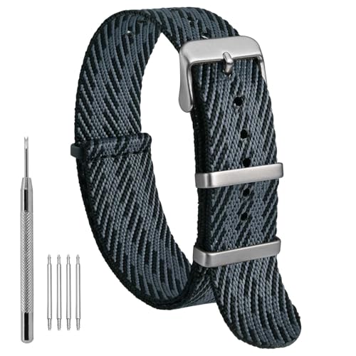 WOCCI 22mm Militär Nylon Uhrenarmband, Einteiliges Ballistisches Nylon Armband für Damen und Herren, Silberne Schnalle (Grau Schwarz) von WOCCI