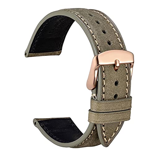 WOCCI 22mm Nubuk Leder Uhrenarmband mit Roségoldener Edelstahlschnalle, Schnellverschluss Armband für Damen und Herren (Olivgrün) von WOCCI