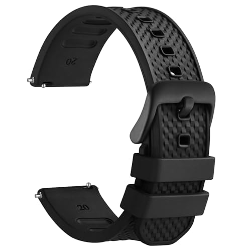 WOCCI 22mm Plaid Uhrenarmband, FKM Gummi Uhrenarmbänder, Schnellverschluss, Schwarze Schnalle (Schwarz) von WOCCI