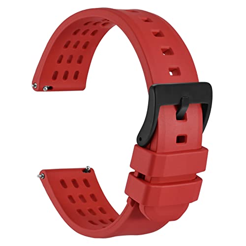 WOCCI 22mm Rallye Uhrenarmband, FKM Gummi Armband, Schnellverschluss, Schwarze Matte Schnalle (Rot) von WOCCI