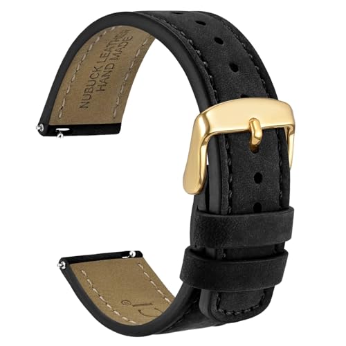 WOCCI 22mm Retro Leder Uhrenarmband für Herren und Damen, Ersatzarmband mit Goldene Schnalle (Schwarz) von WOCCI