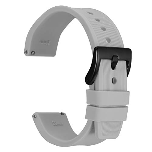 WOCCI 22mm Streifen Textur Silikon Uhrenarmbänder mit Schwarzer Schnalle, Schnellwechsel Ersatzbänder (Grau) von WOCCI