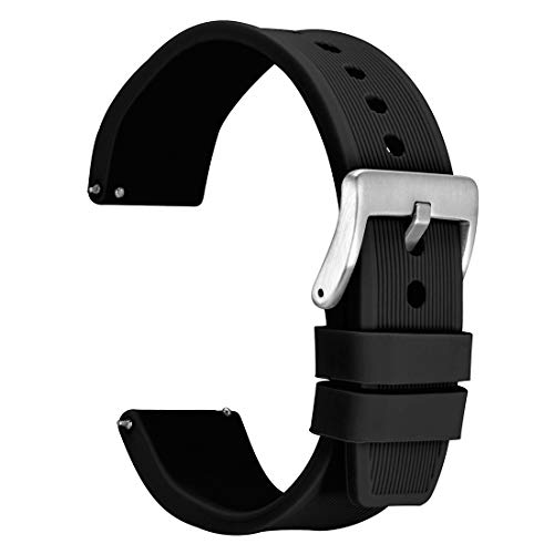 WOCCI 22mm Streifen Textur Silikon Uhrenarmband mit Silberner Schnalle für Herren Damen Uhr (Schwarz) von WOCCI