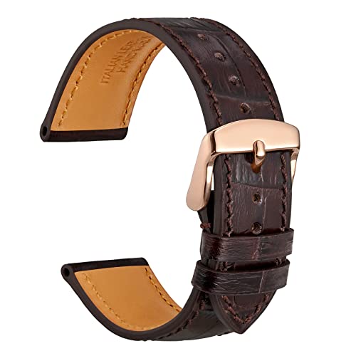 WOCCI 22mm Uhrenarmband Leder für Damen und Herren, Geprägtes Alligator, Roségoldene Schnalle (Dunkelbraun) von WOCCI