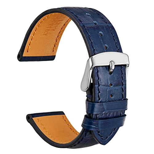 WOCCI 22mm Uhrenarmband Leder für Damen und Herren, Geprägtes Alligator, Silberne Schnalle (Navy Blau) von WOCCI