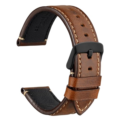 WOCCI 22mm Uhrenarmband für Business Uhren, Pull Up Leder, Matt Schwarze Schließe (Gold Braun) von WOCCI
