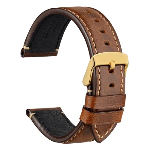 WOCCI 22mm Uhrenarmband für Business Uhren, Pull Up Leder, Polierte Goldene Schließe (Gold Braun) von WOCCI