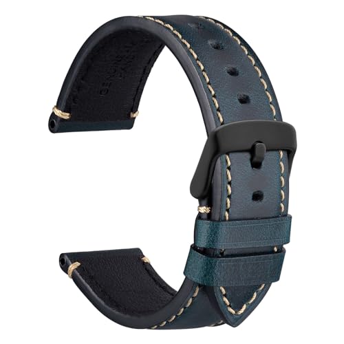 WOCCI 22mm Uhrenarmband für Business Uhren, Pull Up Leder, Matt Schwarze Schließe (Mitternachtsblau) von WOCCI