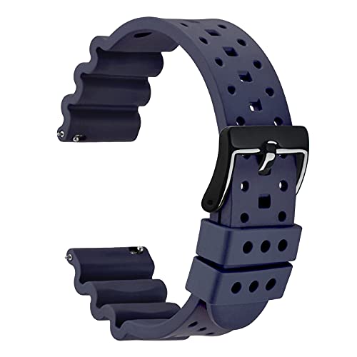 WOCCI 24mm Belüftete FKM Gummi Uhrenarmband für Herren (Nicht Silikon), Schnellverschluss Armband, Schwarze Schnalle (Navy Blau) von WOCCI