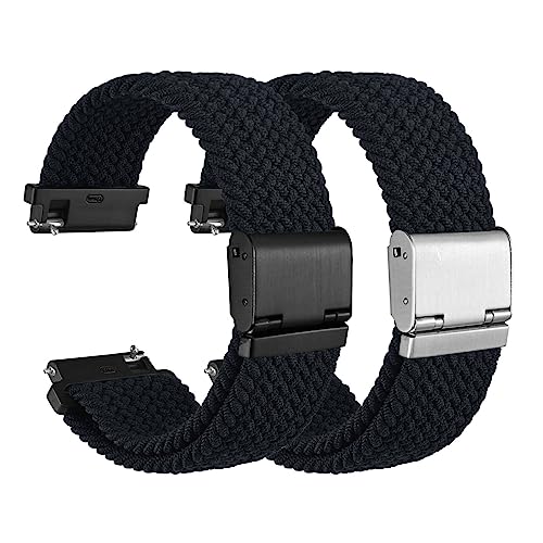 WOCCI 24mm Gewebtes Nylon Uhrenarmbänder für Damen und Herren, 2 Stück Ersatzarmbänder (Schwarz+Schwarz) von WOCCI