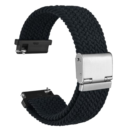 WOCCI 24mm Gewebtes Nylon Uhrenarmband für Damen und Herren, Schnellverschluss, Verstellbare Silberne Schnalle (Schwarz) von WOCCI
