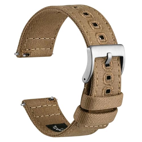 WOCCI 24mm Segeltuchstoff Uhrenarmband, Schnellverschluss, Ersatzband, Silberne Schnalle (Khaki) von WOCCI