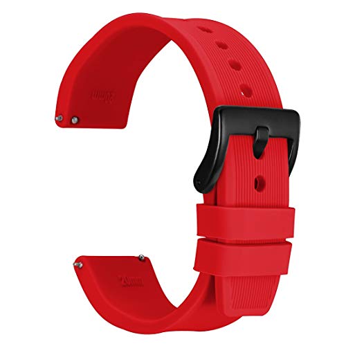 WOCCI 24mm Streifen Textur Silikon Uhrenarmbänder mit Schwarzer Schnalle, Schnellwechsel Ersatzbänder (Rot) von WOCCI