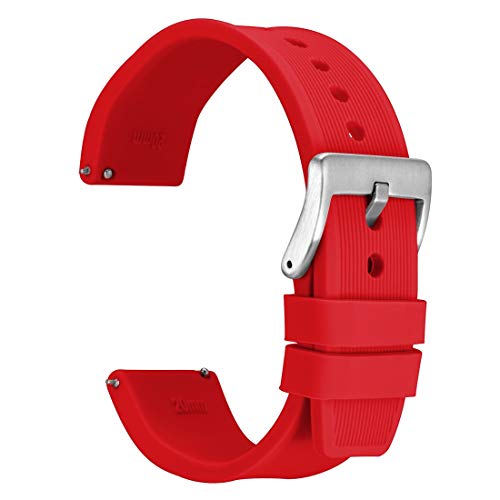 WOCCI 24mm Streifen Textur Silikon Uhrenarmband mit Silberner Schnalle für Herren Damen Uhr (Rot) von WOCCI