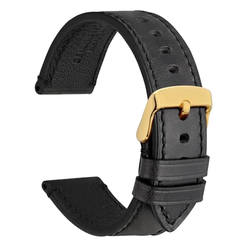 WOCCI 24mm Uhrenarmband für Business Uhren, Pull Up Leder, Polierte Goldene Schließe (Schwarz) von WOCCI