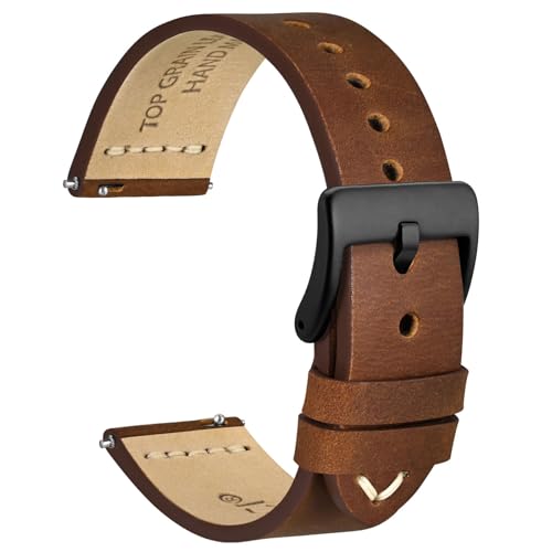 WOCCI 26mm Antikes Uhrenarmband für Herren, Sattelleder, Schwarze Schnalle (Karamellbraun) von WOCCI