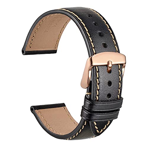 WOCCI 20mm Uhrenarmband mit Rose Gold Schnalle, Italien Voll Korn Leder (Schwarz) von WOCCI