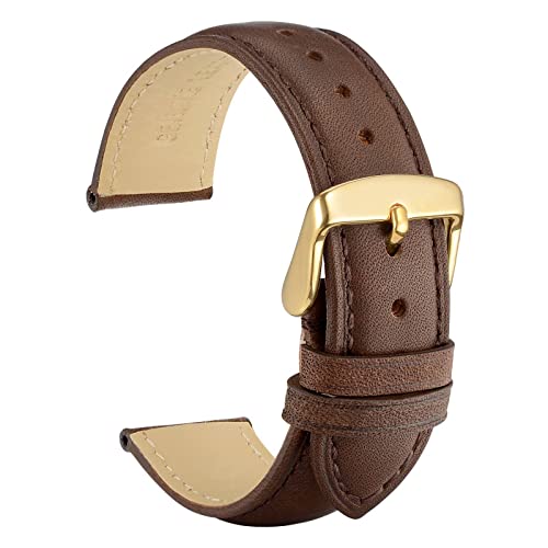 WOCCI 20mm Vintage Leder Uhrenarmband für Herren und Damen, Schließe Gold (Dunkelbraun) von WOCCI