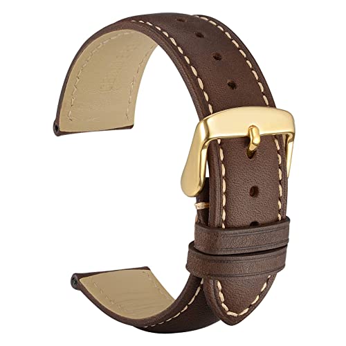 WOCCI 18mm Vintage Leder Uhrenarmband für Herren und Damen, Schließe Gold (Dunkelbraun) von WOCCI