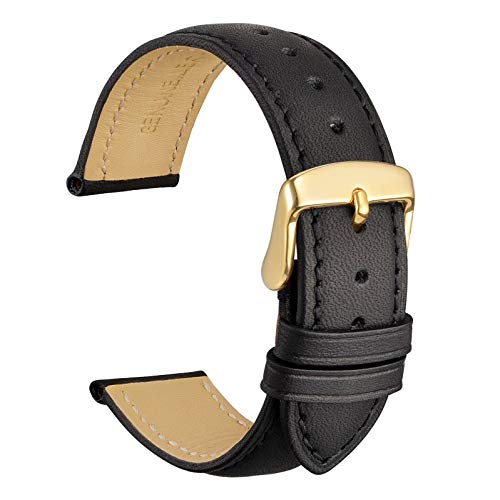 WOCCI 19mm Vintage Leder Uhrenarmband für Herren und Damen, Schließe Gold (Schwarz) von WOCCI