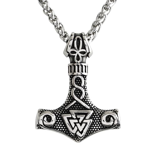 WODANICA Thors Hammer Halskette Anhänger Edelstahl Mjölnir Wikinger Nordic Viking Runen Kelten Germanen Biker (Silber) von WODANICA