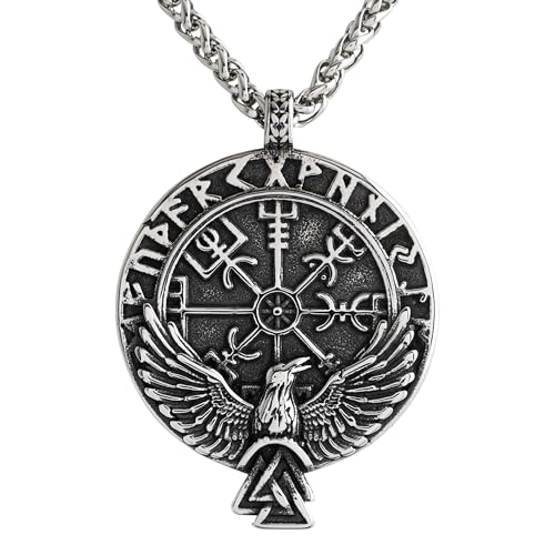 WODANICA Wikinger Halskette Herren Vegvisir Anhänger Edelstahl Schmuck Viking Runen Kelten Germanen von WODANICA