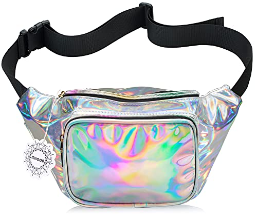 WODODO Fanny Pack für Frauen Party Festival aus, Gürtel Leder Tasche Concert Holografische Wallet Bum Bag, Silber, Middle WODODO Fanny Pack für Frauen Party Festival aus, Gürtel Leder Tasche Concert Holografische Wallet Bum Bag, Silber, Middle von WODODO