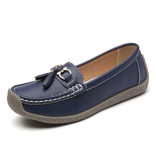 WOFANLULY Damen Loafer Bequeme Weich Sohle Fliege Mokassins Slippers(Marine, Size 42) von WOFANLULY