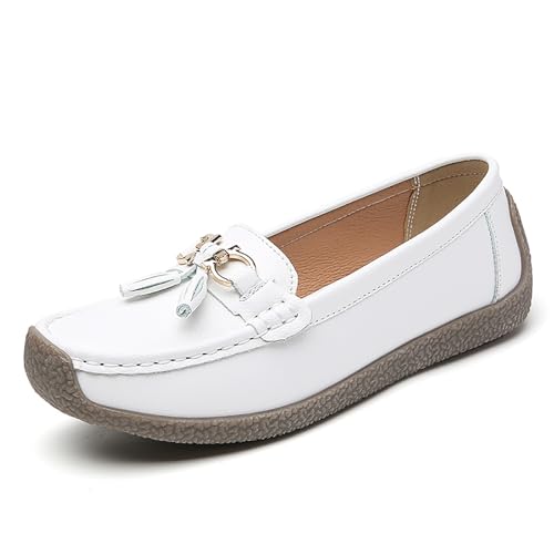 WOFANLULY Damen Loafer Bequeme Weich Sohle Fliege Mokassins Slippers(Weiß, Size 39.5) von WOFANLULY