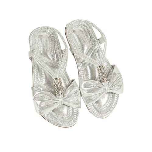 WOFANLULY Kindersandalen Sommer Scthmetterling mit Elastischer Rückengurt und Funkelnde Perlen mit Fliege（Gold,28） von WOFANLULY