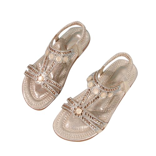 WOFANLULY Mädchen Keilsandalen Kindersandalen Sommer Scthmetterling mit Elastischer Rückengurt und Funkelnde Perlen（Gold,28） von WOFANLULY