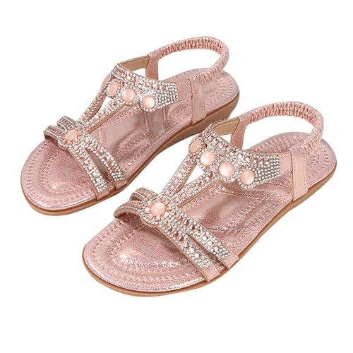WOFANLULY Mädchen Keilsandalen Kindersandalen Sommer Scthmetterling mit Elastischer Rückengurt und Funkelnde Perlen（Rosa,27） von WOFANLULY