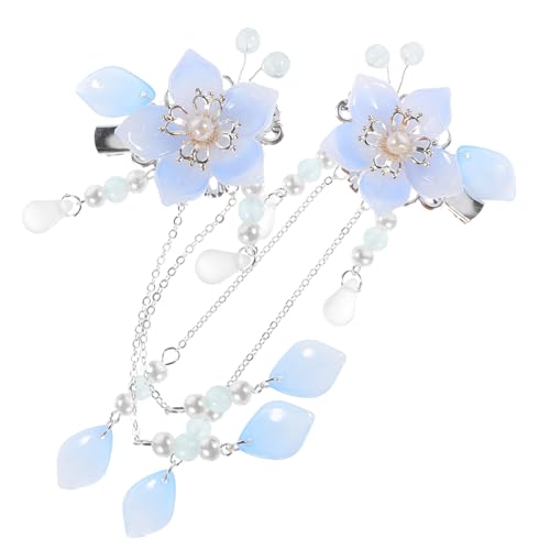 WOFASHPURET 1 Paar Blumen Tassel Haarspangen Set für und Mädchen Vintage Haarnadeln im Hanfu Stil Haaraccessoires mit Perlen und Fransen für Partys und Alltagslook von WOFASHPURET