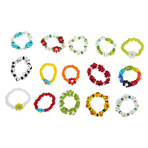 WOFASHPURET 1 Satz Blütenförmiger Perlenring Fingerring Ästhetischer Schmuck Blumenperlenringe Ringschmuck Ringe Ästhetisch Glasperlen 15 Stück von WOFASHPURET