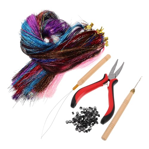 WOFASHPURET 1 Satz Glitzer Haarsträhnen Farben Holographische Haarverlängerungen für Partys Bühnenauftritte und Cosplay Häkelnadel Einfädelwerkzeug und Mikroringe von WOFASHPURET