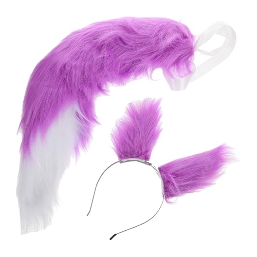 WOFASHPURET 1 Satz Kopfschmuck mit Fuchsohren Fuchs Kostüm für Mädchen Tierschwanz Halloween-Kostümtier Schwanzprop Party-Kopfbedeckung Tierkostüm für Damen Fuchsohren-Männer Stoff Violett von WOFASHPURET