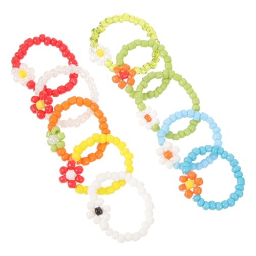WOFASHPURET 1 Satz Perlenringe Für Mädchen Ringe Für Frauen Kindergeschenke Geschenketueten Handgefertigter Perlenblumenring Perlenschmuck Schmuck Set Strandring Süße Ringe 10 Stück von WOFASHPURET